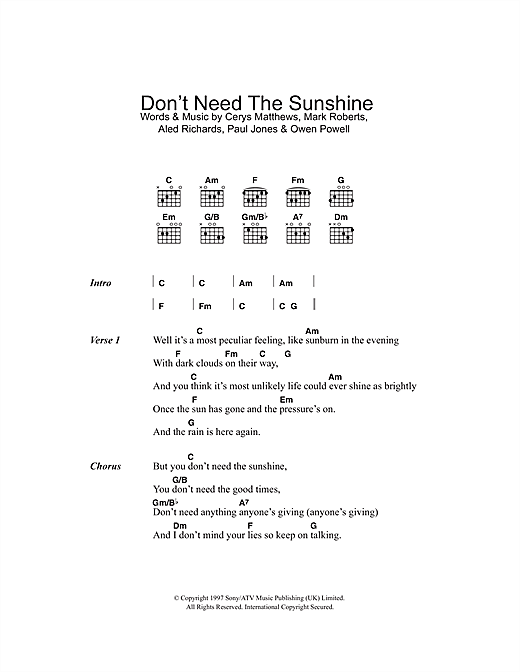 Don't Need The Sunshine sheet music