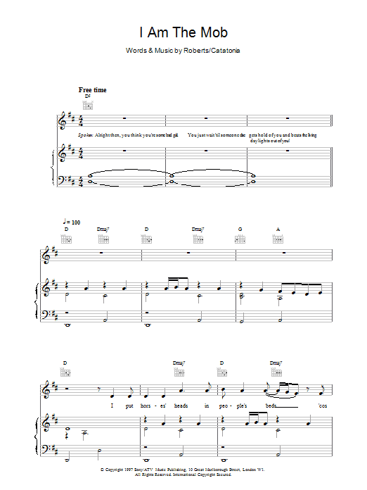 Catatonia I Am The Mob Sheet Music Notes & Chords for Lyrics & Chords - Download or Print PDF
