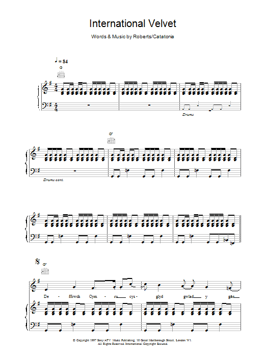 Catatonia International Velvet Sheet Music Notes & Chords for Lyrics & Chords - Download or Print PDF