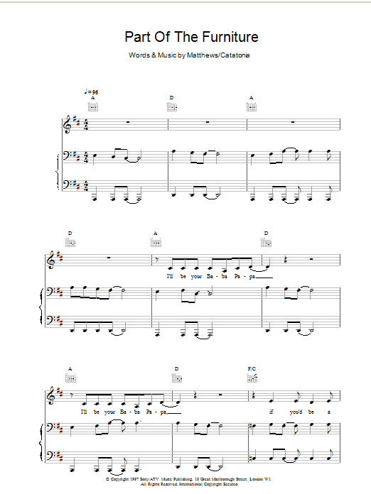 Catatonia Part Of The Furniture Sheet Music Notes & Chords for Piano, Vocal & Guitar - Download or Print PDF