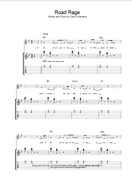 Catatonia Road Rage Sheet Music Notes & Chords for Piano - Download or Print PDF