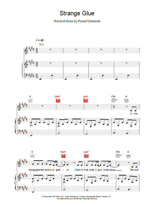 Catatonia Strange Glue Sheet Music Notes & Chords for Piano, Vocal & Guitar - Download or Print PDF