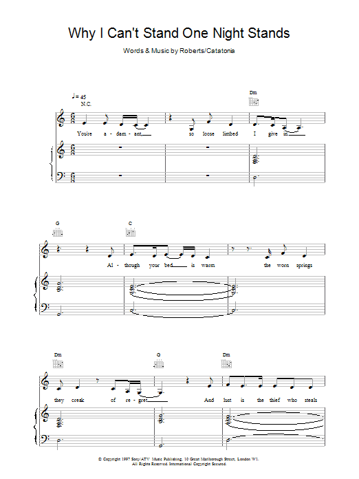 Catatonia Why I Can't Stand One Night Stands Sheet Music Notes & Chords for Piano, Vocal & Guitar - Download or Print PDF