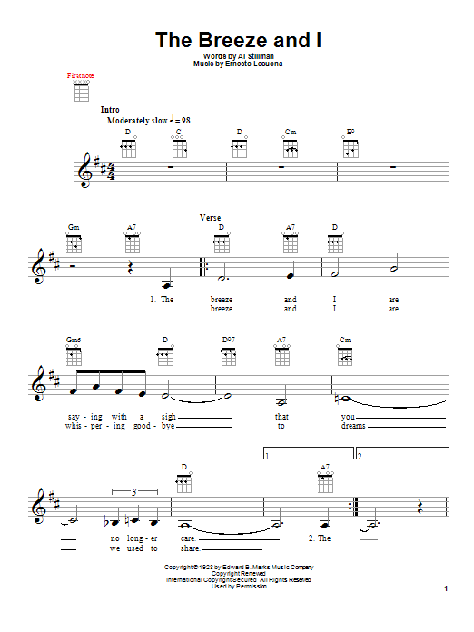 Caterina Valente The Breeze And I Sheet Music Notes & Chords for Ukulele - Download or Print PDF