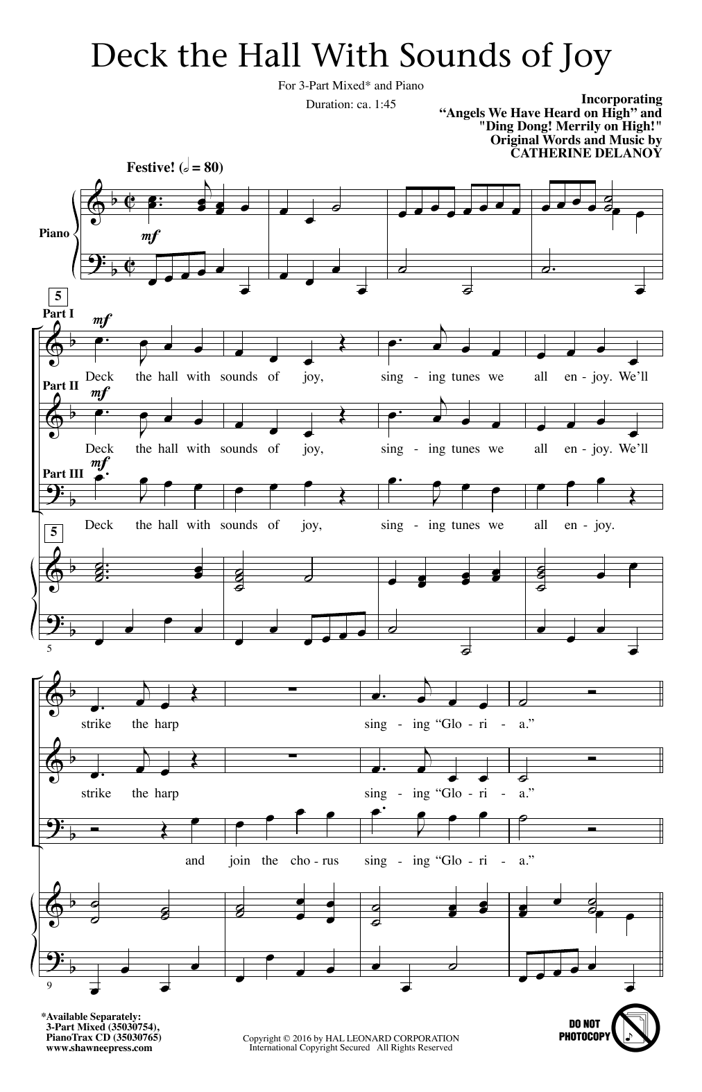 Catherine Delanoy Deck The Hall With Sounds Of Joy Sheet Music Notes & Chords for 3-Part Mixed - Download or Print PDF
