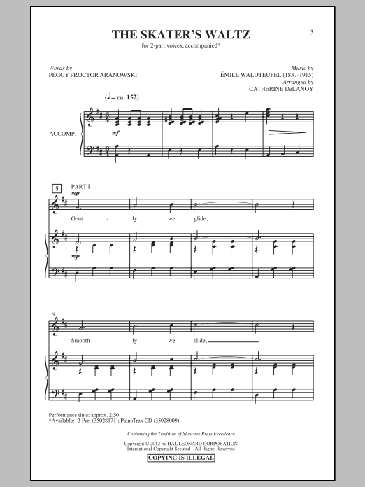 Catherine DeLanoy The Skater's Waltz Sheet Music Notes & Chords for 2-Part Choir - Download or Print PDF
