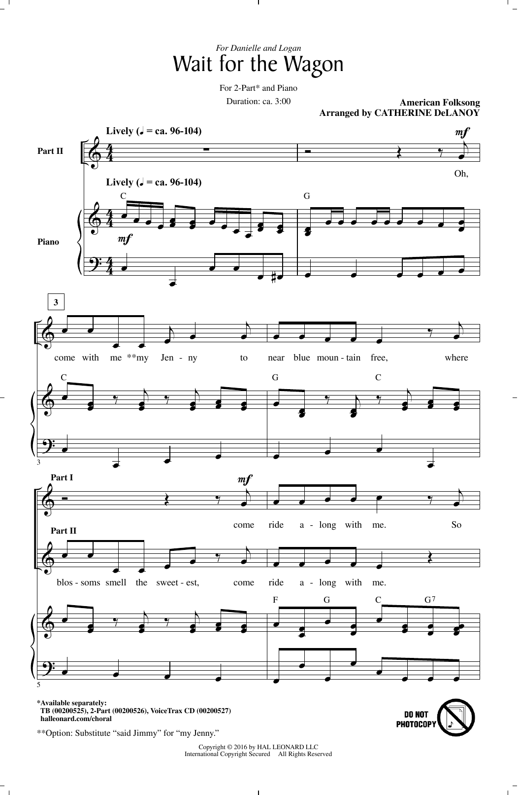 Catherine DeLanoy Wait For The Wagon Sheet Music Notes & Chords for TB - Download or Print PDF
