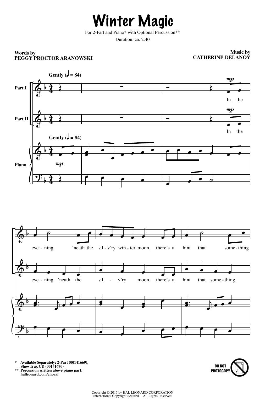 Catherine DeLanoy Winter Magic Sheet Music Notes & Chords for 2-Part Choir - Download or Print PDF