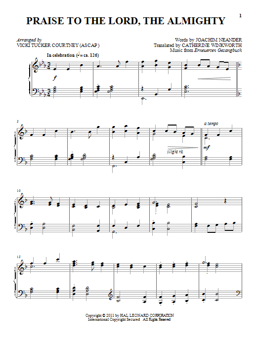 Catherine Winkworth Praise To The Lord, The Almighty Sheet Music Notes & Chords for ChordBuddy - Download or Print PDF