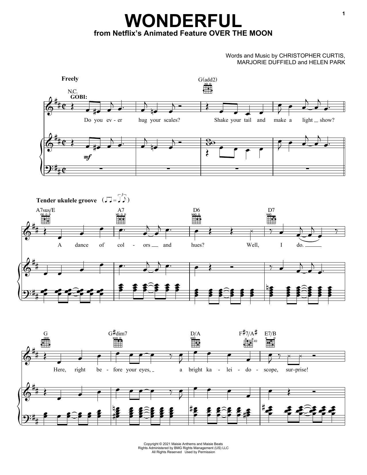 Cathy Ang and Ken Jeong Wonderful (from Over The Moon) Sheet Music Notes & Chords for Piano, Vocal & Guitar Chords (Right-Hand Melody) - Download or Print PDF