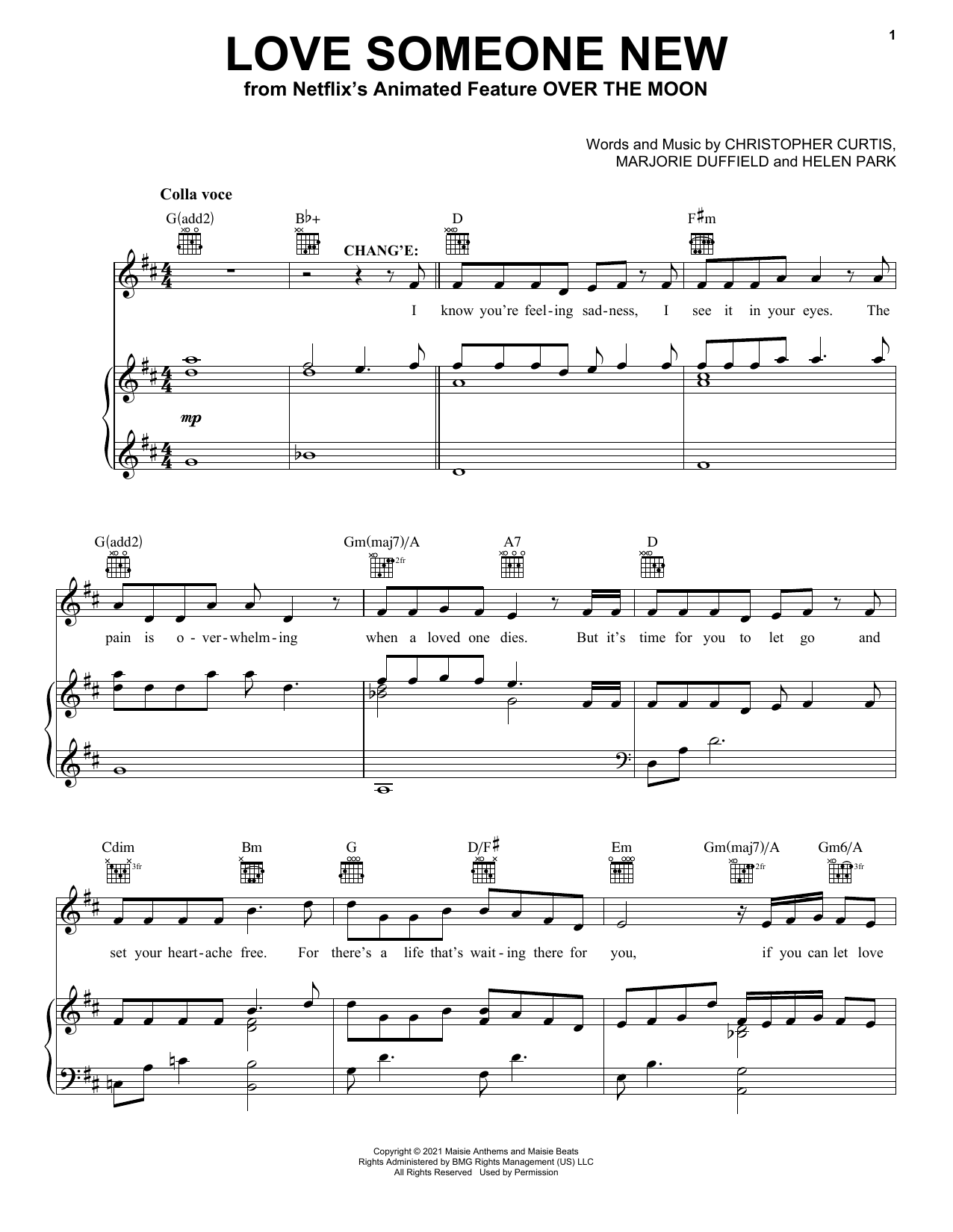 Cathy Ang and Phillipa Soo Love Someone New (from Over The Moon) Sheet Music Notes & Chords for Piano, Vocal & Guitar Chords (Right-Hand Melody) - Download or Print PDF