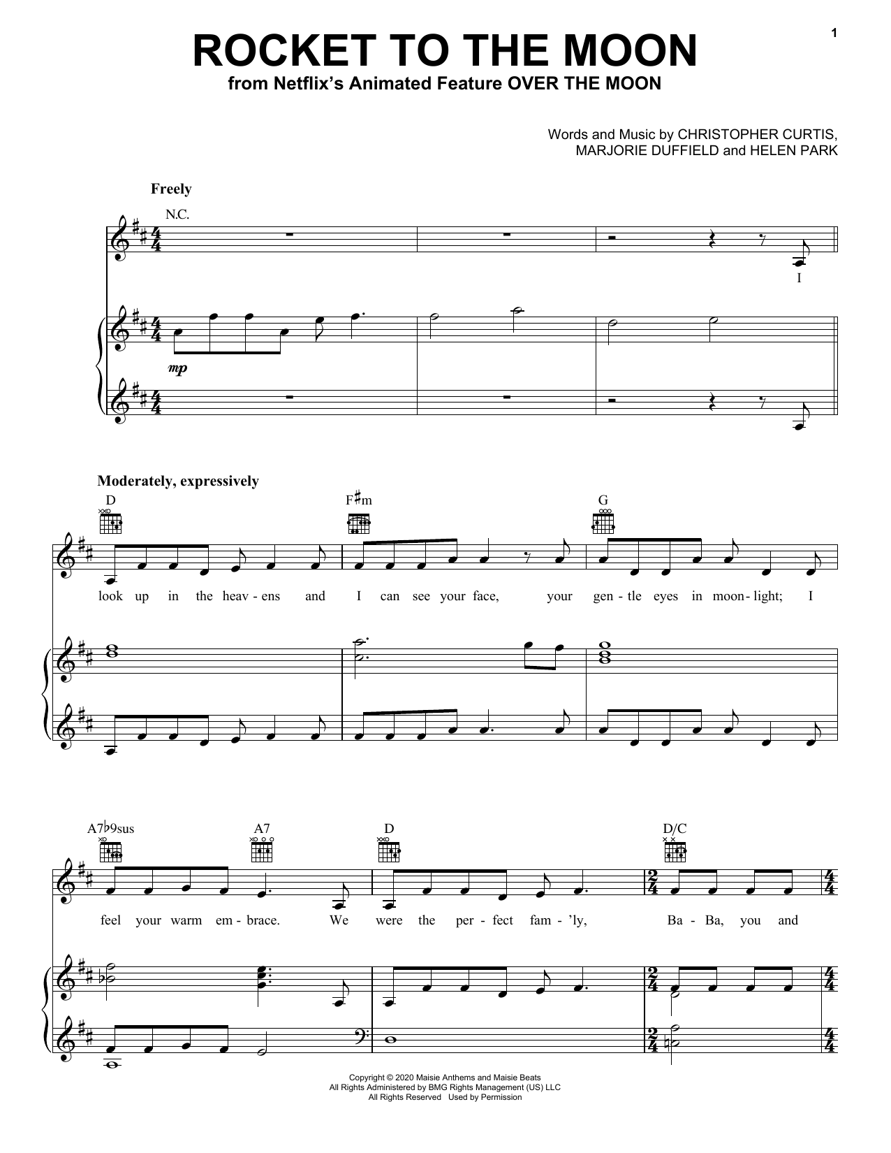 Cathy Ang Rocket To The Moon (from Over The Moon) Sheet Music Notes & Chords for Piano, Vocal & Guitar (Right-Hand Melody) - Download or Print PDF