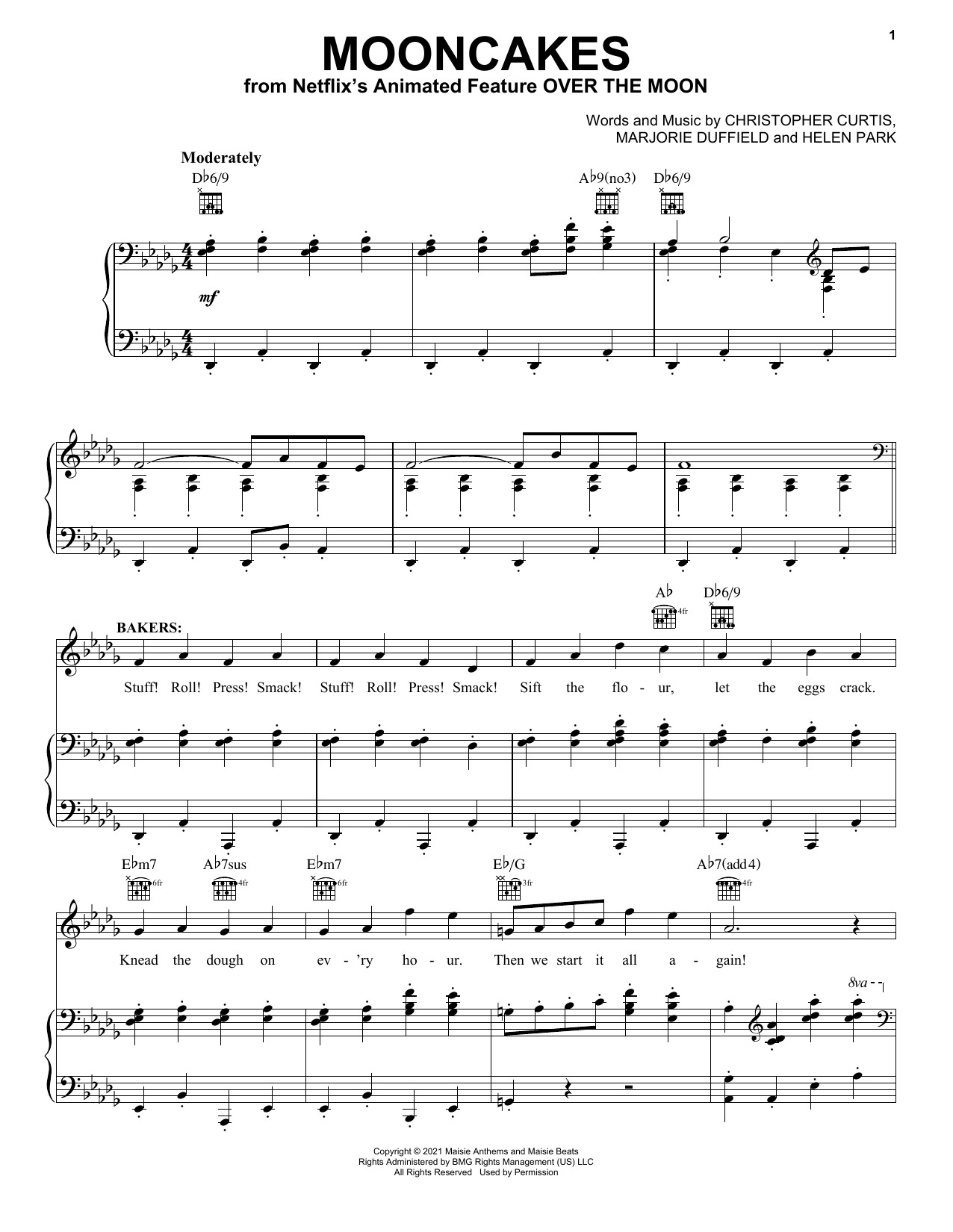 Cathy Ang, Ruthie Ann Miles and John Cho Mooncakes (from Over The Moon) Sheet Music Notes & Chords for Piano, Vocal & Guitar Chords (Right-Hand Melody) - Download or Print PDF