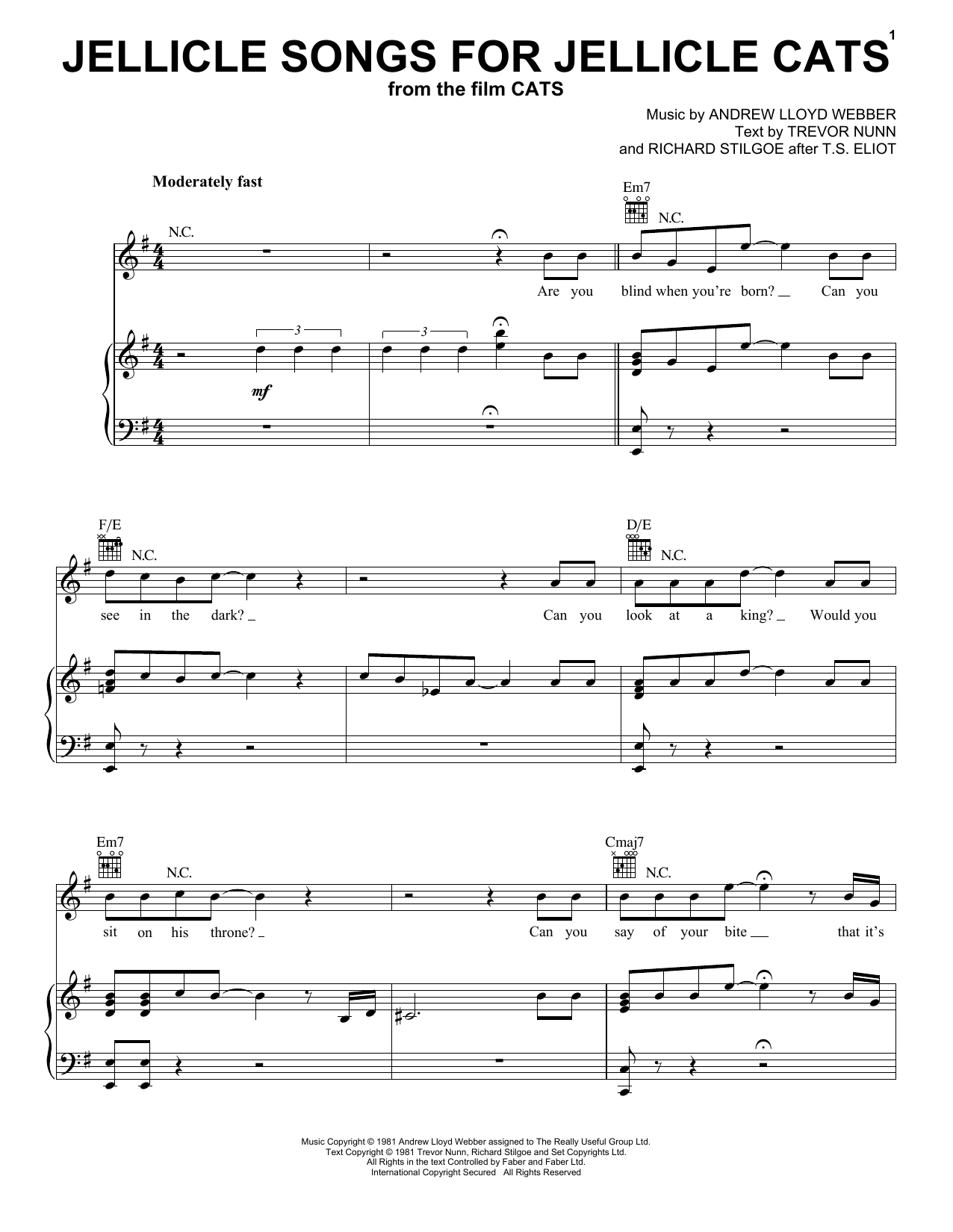 Cats Cast Jellicle Songs For Jellicle Cats (from the Motion Picture Cats) Sheet Music Notes & Chords for Piano, Vocal & Guitar (Right-Hand Melody) - Download or Print PDF