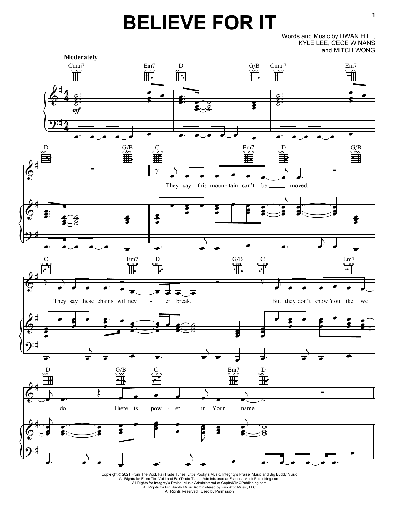 CeCe Winans Believe For It Sheet Music Notes & Chords for Piano, Vocal & Guitar (Right-Hand Melody) - Download or Print PDF