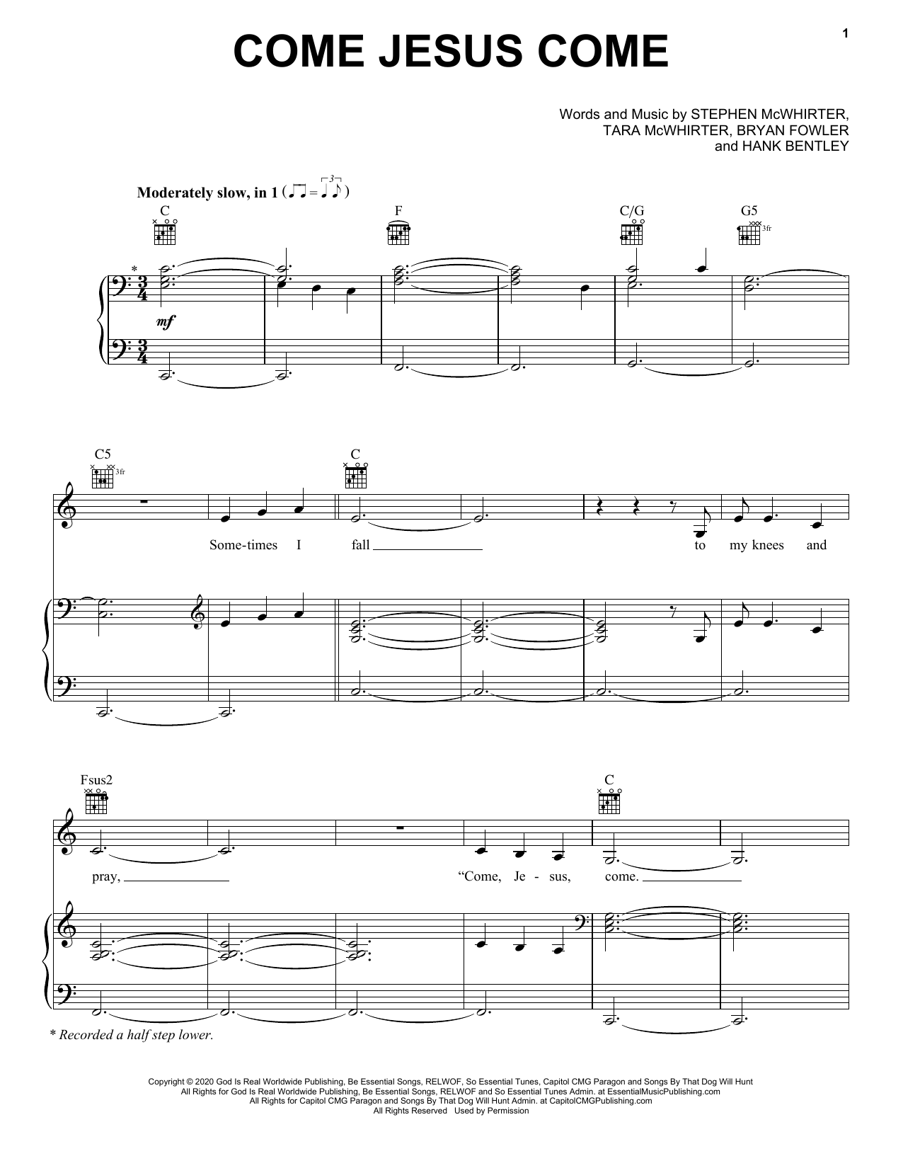 CeCe Winans Come Jesus Come Sheet Music Notes & Chords for Piano, Vocal & Guitar Chords (Right-Hand Melody) - Download or Print PDF