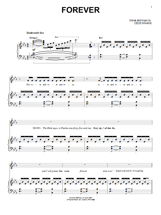 CeCe Winans Forever Sheet Music Notes & Chords for Piano & Vocal - Download or Print PDF