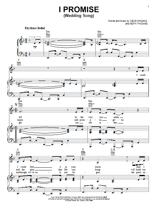 CeCe Winans I Promise (Wedding Song) Sheet Music Notes & Chords for Piano, Vocal & Guitar (Right-Hand Melody) - Download or Print PDF