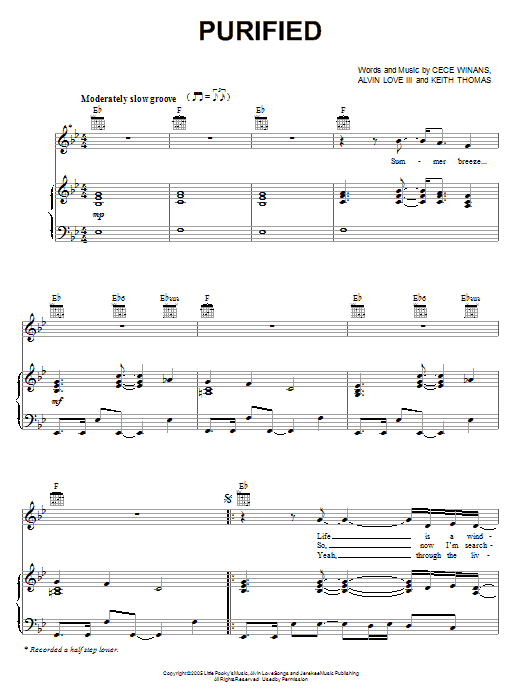 CeCe Winans Purified Sheet Music Notes & Chords for Piano, Vocal & Guitar (Right-Hand Melody) - Download or Print PDF