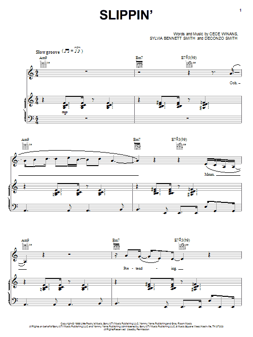 CeCe Winans Slippin' Sheet Music Notes & Chords for Piano, Vocal & Guitar (Right-Hand Melody) - Download or Print PDF