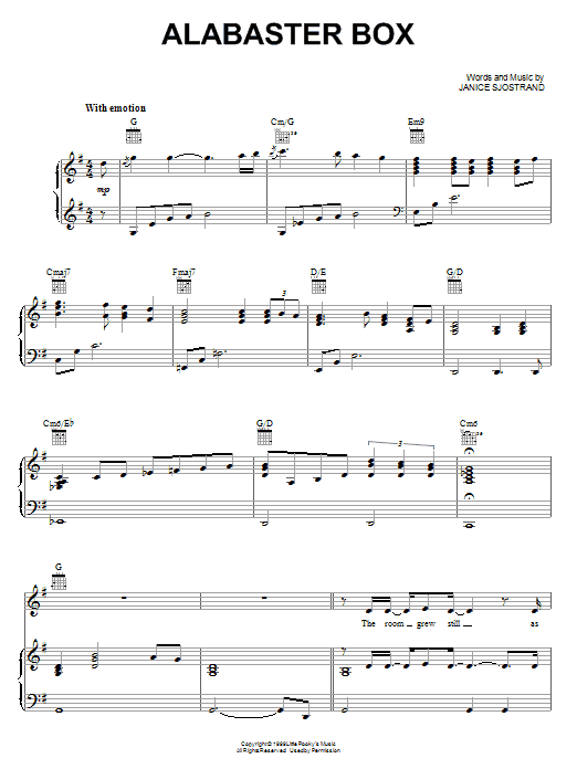 Preview CeCe Winans Alabaster Box Pop sheet music, notes and chords for Piano, Vocal & Guitar (Right-Hand Melody), SKU: 67849 Alabaster Box sheet music
