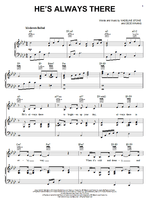 Preview CeCe Winans He's Always There Pop sheet music, notes and chords for Piano, Vocal & Guitar (Right-Hand Melody), SKU: 67830 He's Always There sheet music