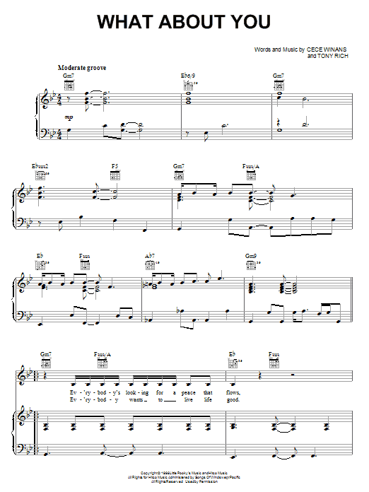 Preview CeCe Winans What About You Pop sheet music, notes and chords for Piano, Vocal & Guitar (Right-Hand Melody), SKU: 67844 What About You sheet music