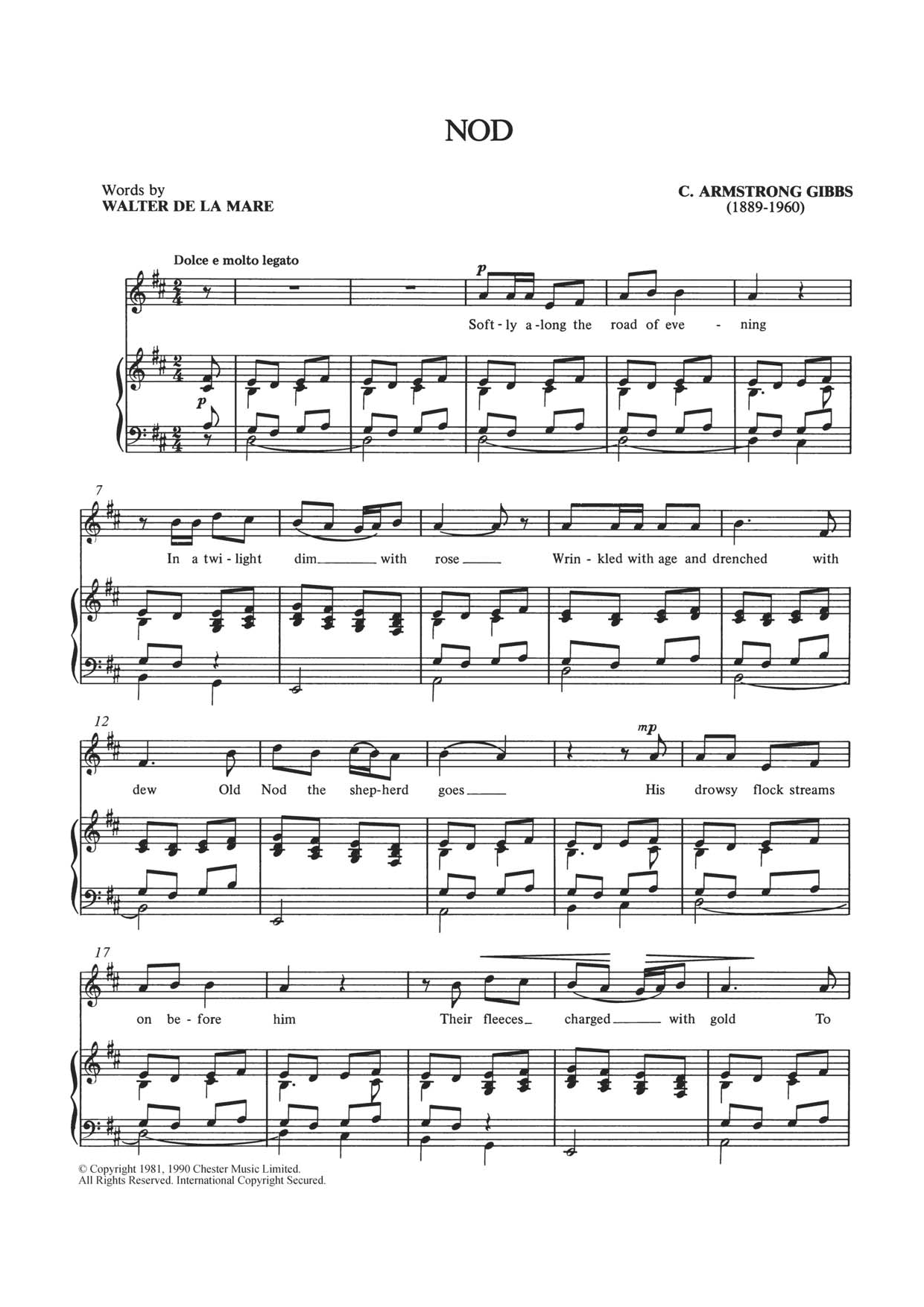 Cecil Armstrong Gibbs Nod Sheet Music Notes & Chords for Piano & Vocal - Download or Print PDF