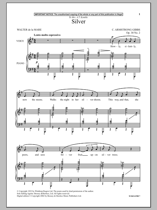 Cecil Armstrong Gibbs Silver Sheet Music Notes & Chords for Piano & Vocal - Download or Print PDF