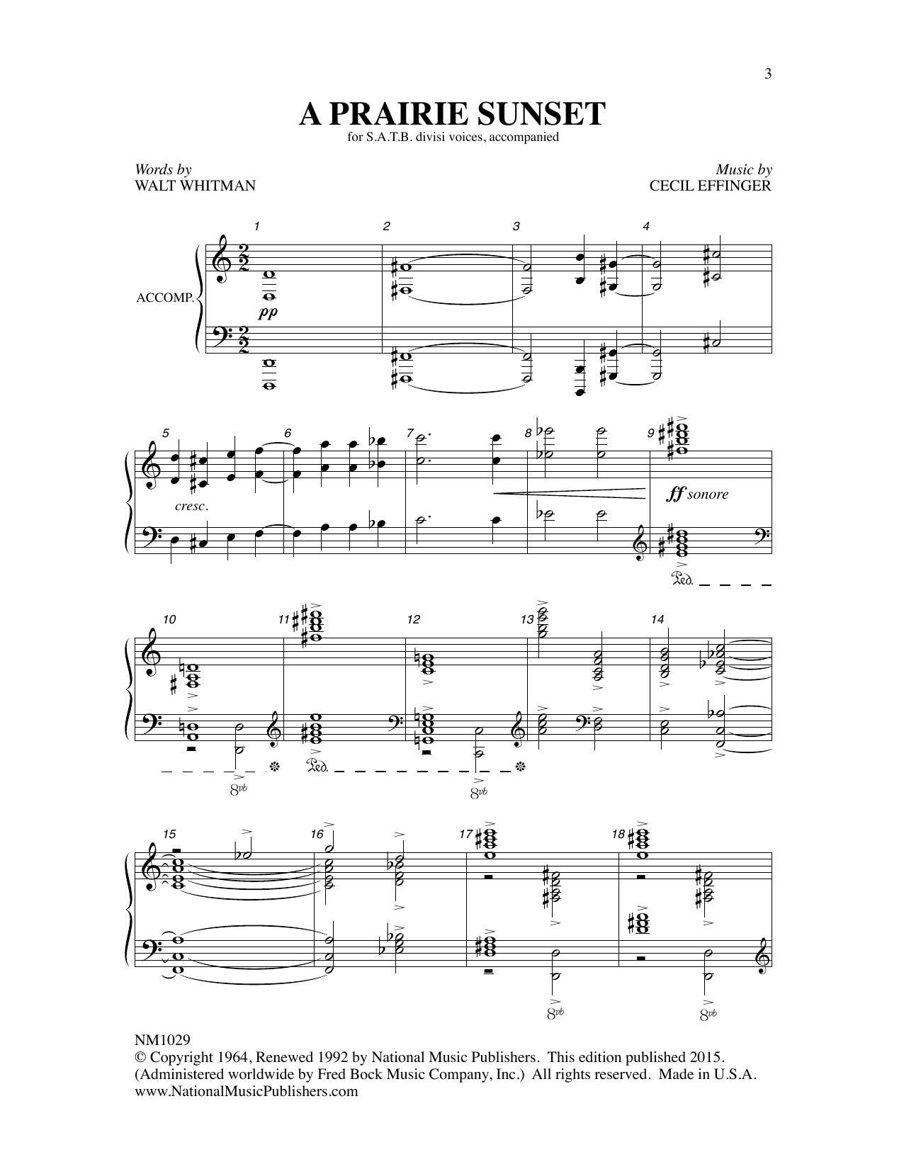 Cecil Effinger A Prairie Sunset Sheet Music Notes & Chords for SATB Choir - Download or Print PDF