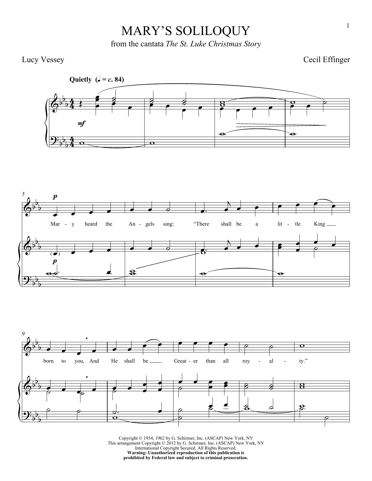 Cecil Effinger Mary's Soliloquy Sheet Music Notes & Chords for Piano & Vocal - Download or Print PDF