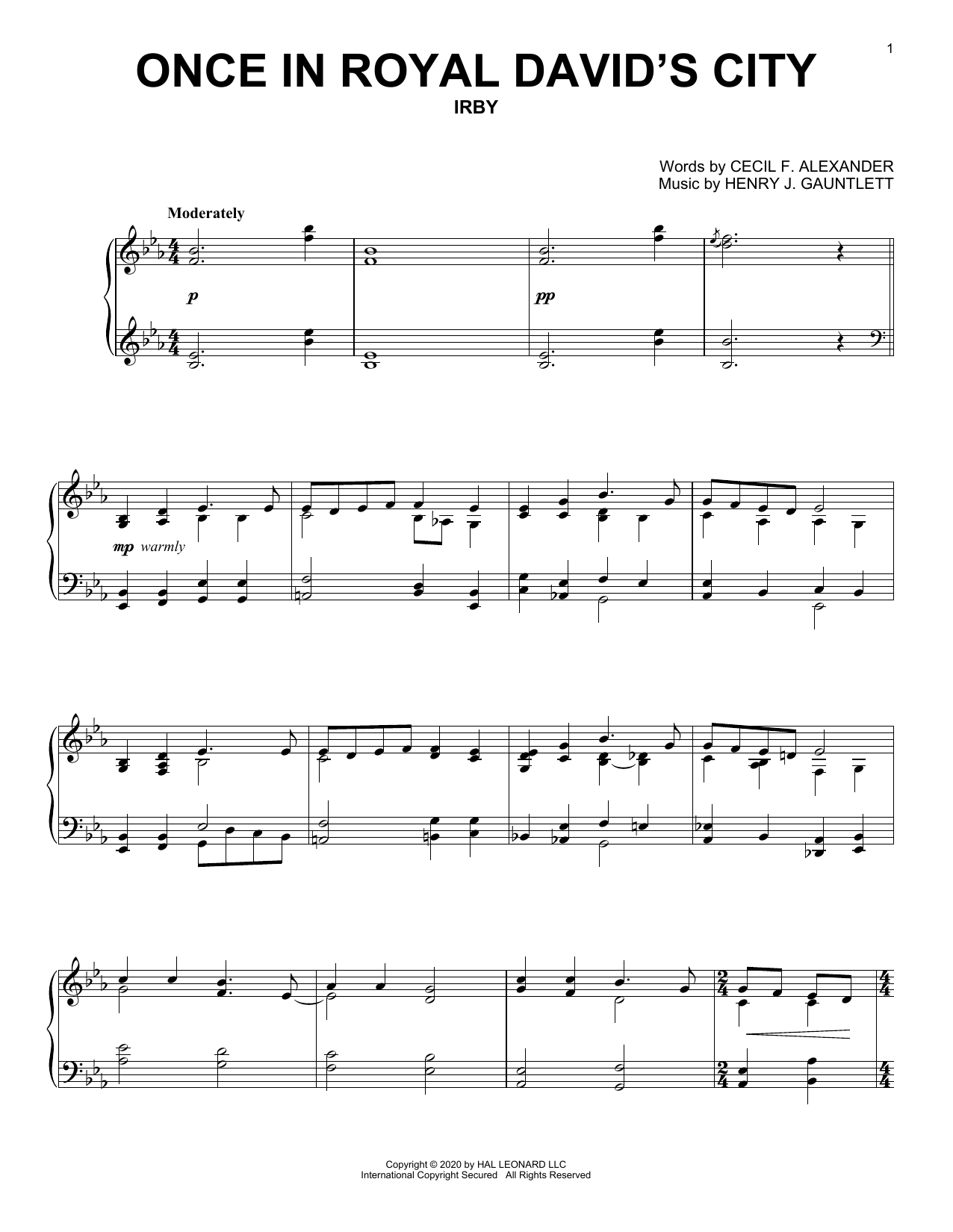 Cecil F. Alexander and Henry J. Gauntlett Once In Royal David's City Sheet Music Notes & Chords for Piano Solo - Download or Print PDF