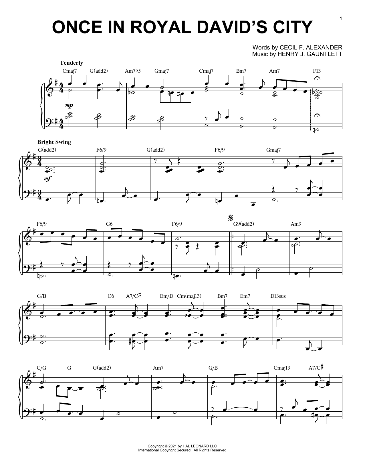 Cecil F. Alexander Once In Royal David's City [Jazz version] (arr. Brent Edstrom) Sheet Music Notes & Chords for Piano Solo - Download or Print PDF