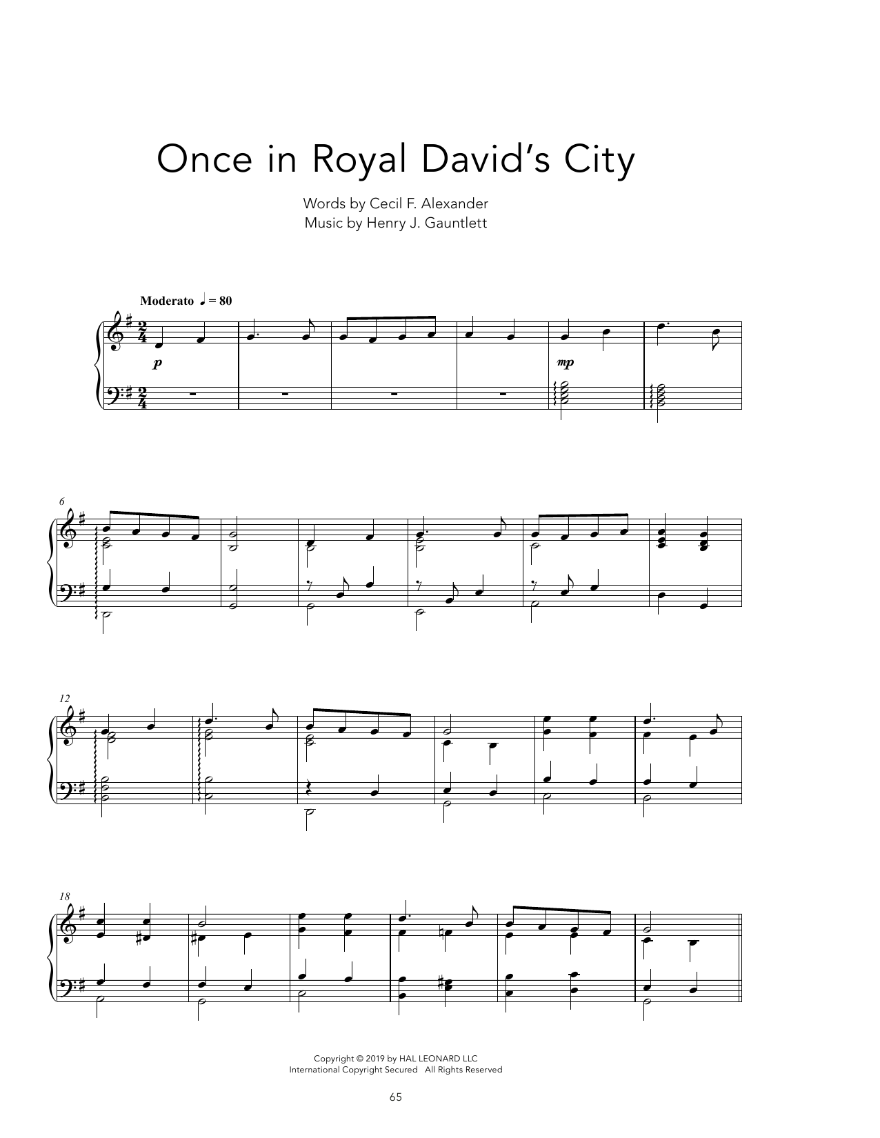Cecil F. Alexander Once In Royal David's City [Peaceful version] Sheet Music Notes & Chords for Piano Solo - Download or Print PDF