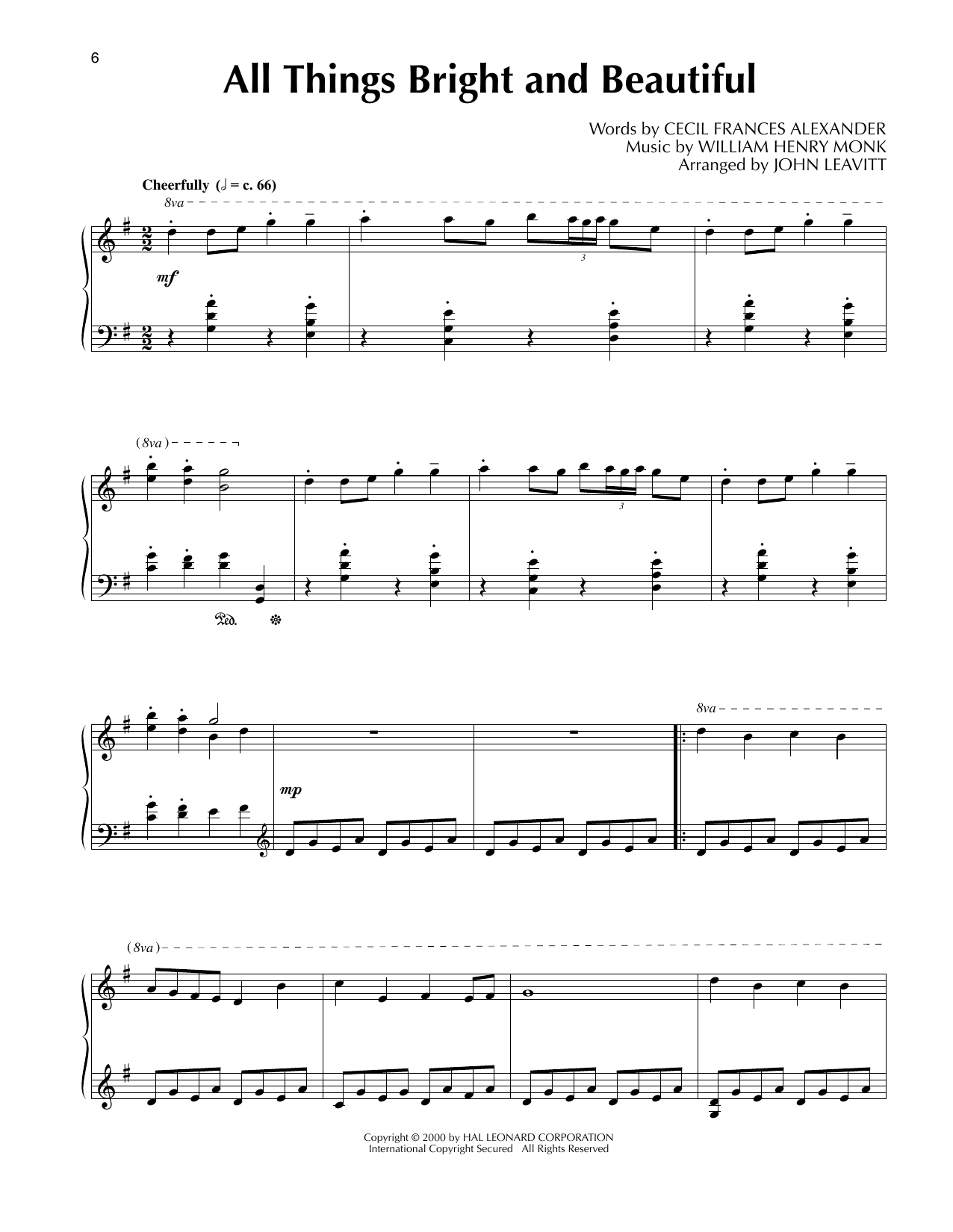Cecil Frances Alexander Bright And Beautiful (arr. John Leavitt) Sheet Music Notes & Chords for Piano Solo - Download or Print PDF