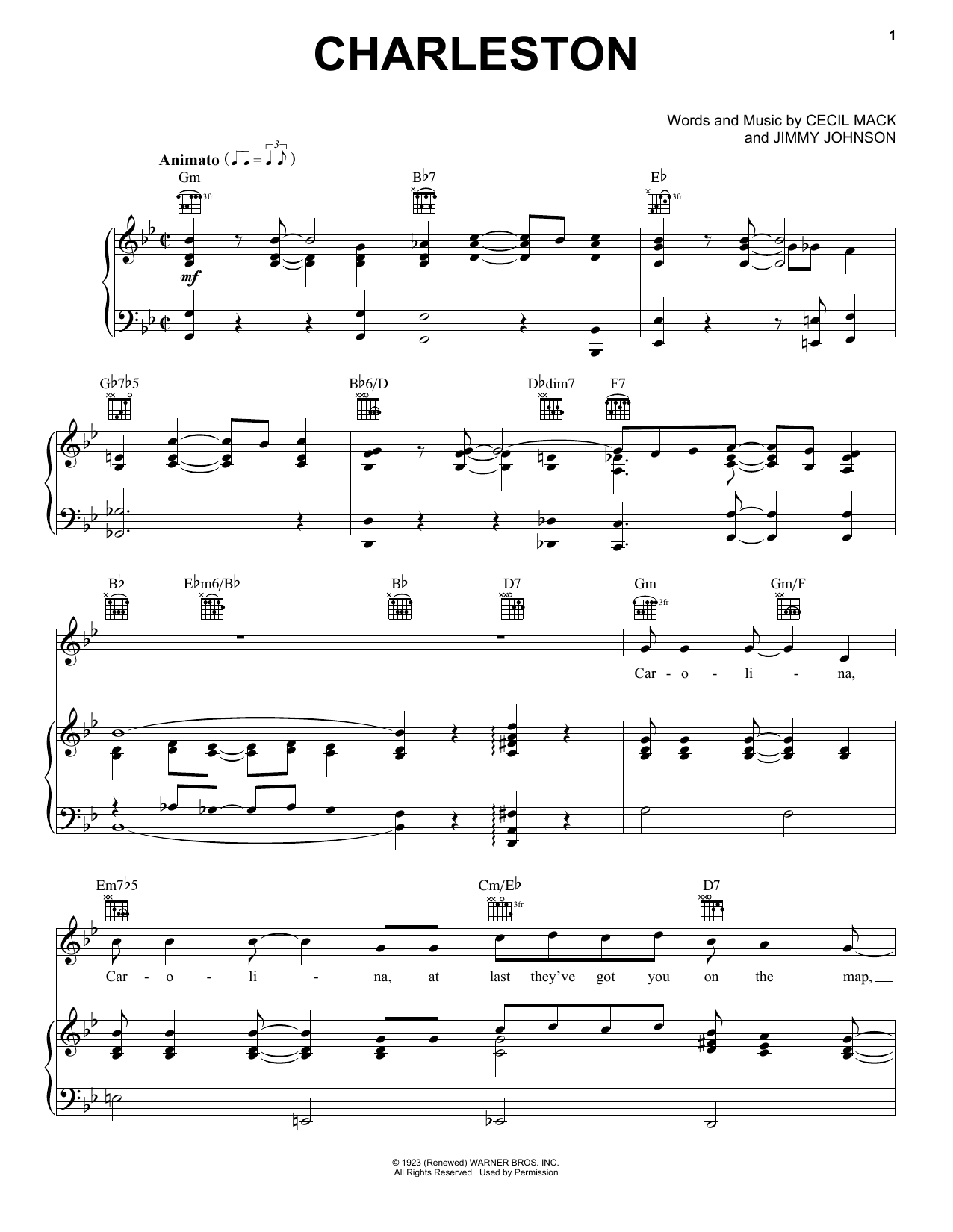 Cecil Mack Charleston Sheet Music Notes & Chords for Piano, Vocal & Guitar (Right-Hand Melody) - Download or Print PDF