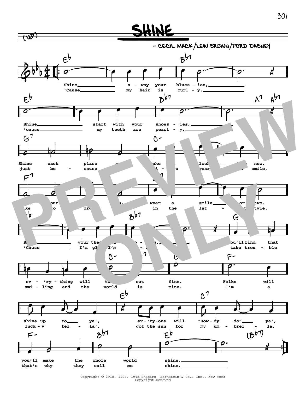 Cecil Mack Shine (arr. Robert Rawlins) Sheet Music Notes & Chords for Real Book – Melody, Lyrics & Chords - Download or Print PDF