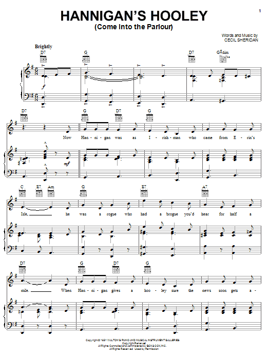 Cecil Sheridan Hannigan's Hooley Sheet Music Notes & Chords for Piano, Vocal & Guitar (Right-Hand Melody) - Download or Print PDF