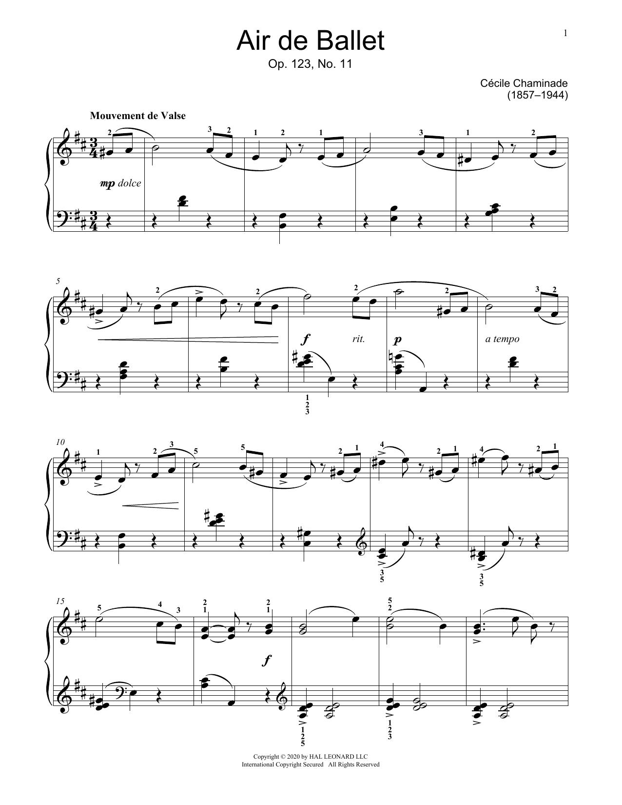 Cecile Chaminade Air de Ballet, Op. 123, No. 11 Sheet Music Notes & Chords for Educational Piano - Download or Print PDF