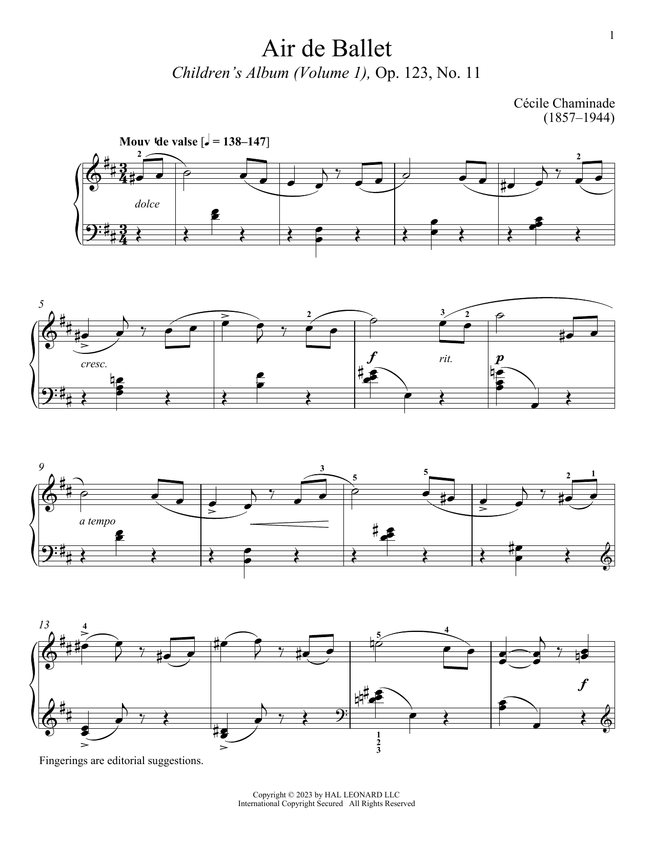 Cecile Chaminade Air de Ballet Sheet Music Notes & Chords for Piano Solo - Download or Print PDF