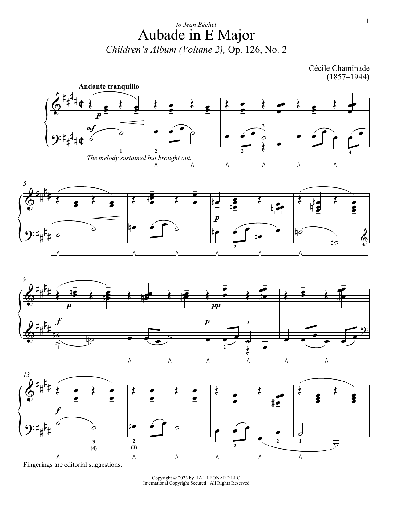 Cecile Chaminade Aubade Sheet Music Notes & Chords for Piano Solo - Download or Print PDF