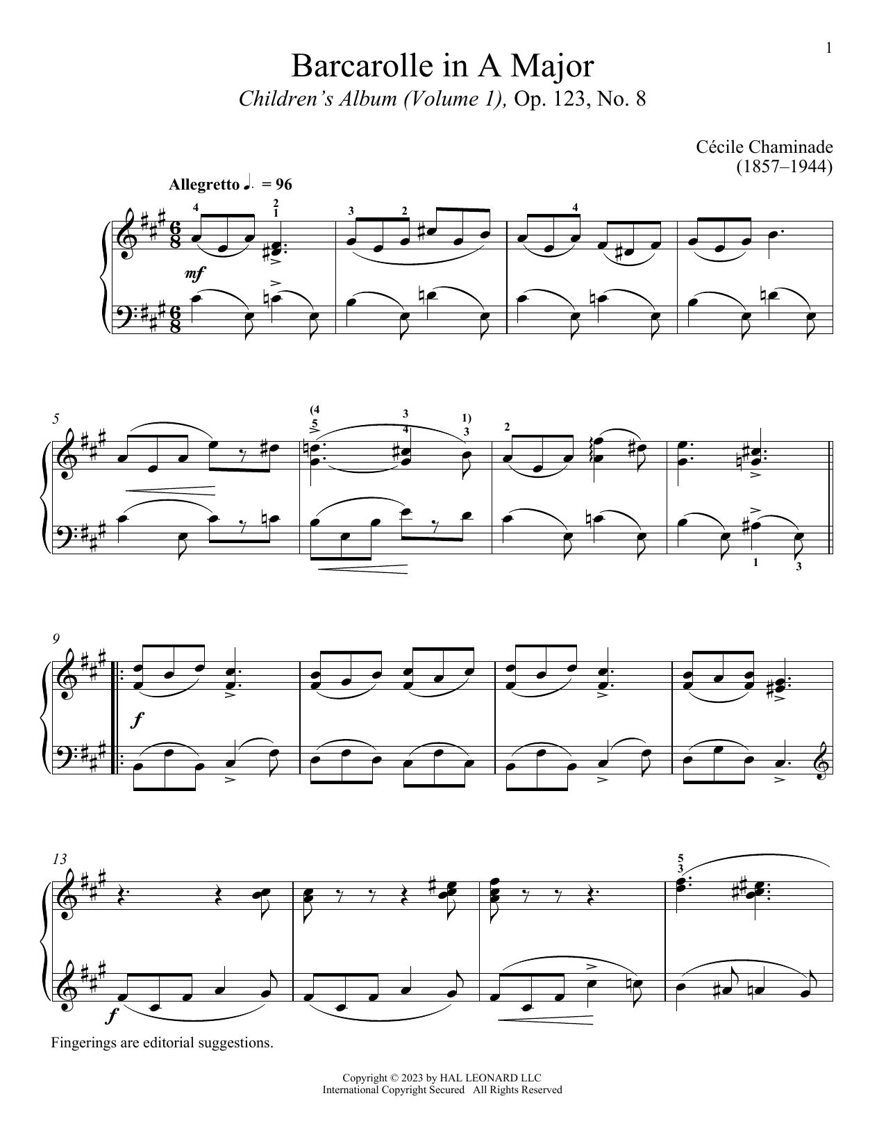 Cecile Chaminade Barcarolle Sheet Music Notes & Chords for Piano Solo - Download or Print PDF
