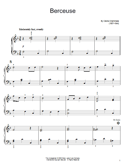 Cecile Chaminade Berceuse Sheet Music Notes & Chords for Easy Piano - Download or Print PDF