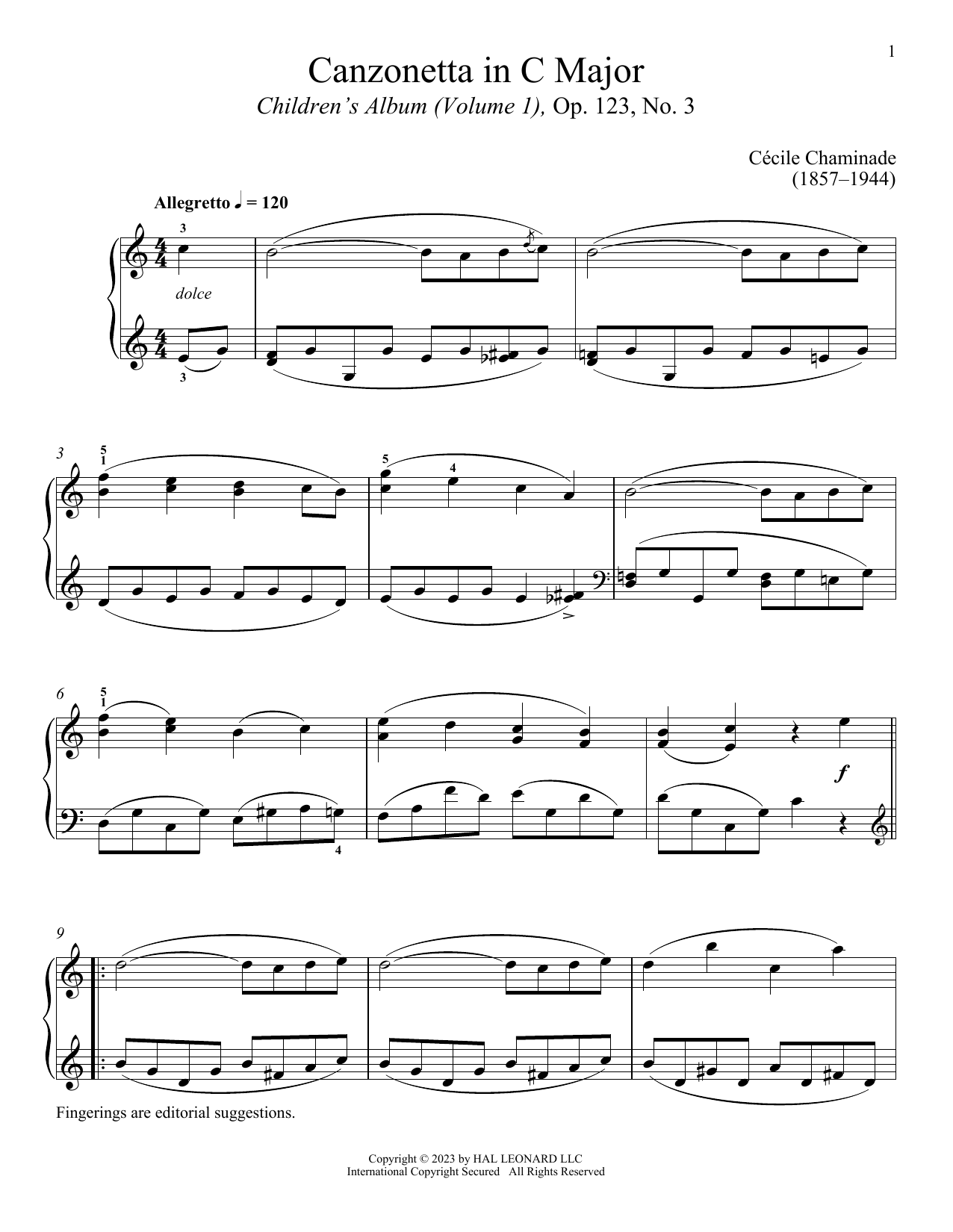 Cecile Chaminade Canzonetta Sheet Music Notes & Chords for Piano Solo - Download or Print PDF