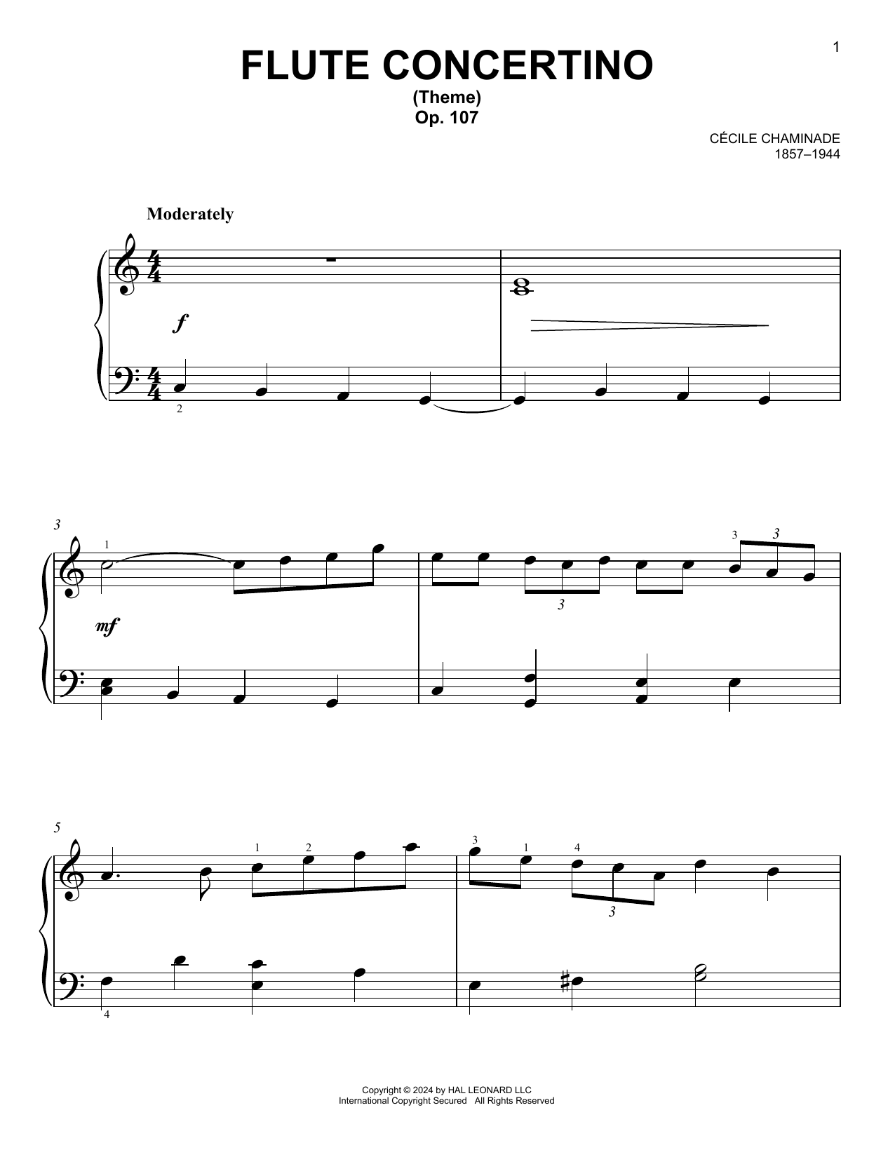 Cécile Chaminade Flute Concertino Sheet Music Notes & Chords for Easy Piano - Download or Print PDF