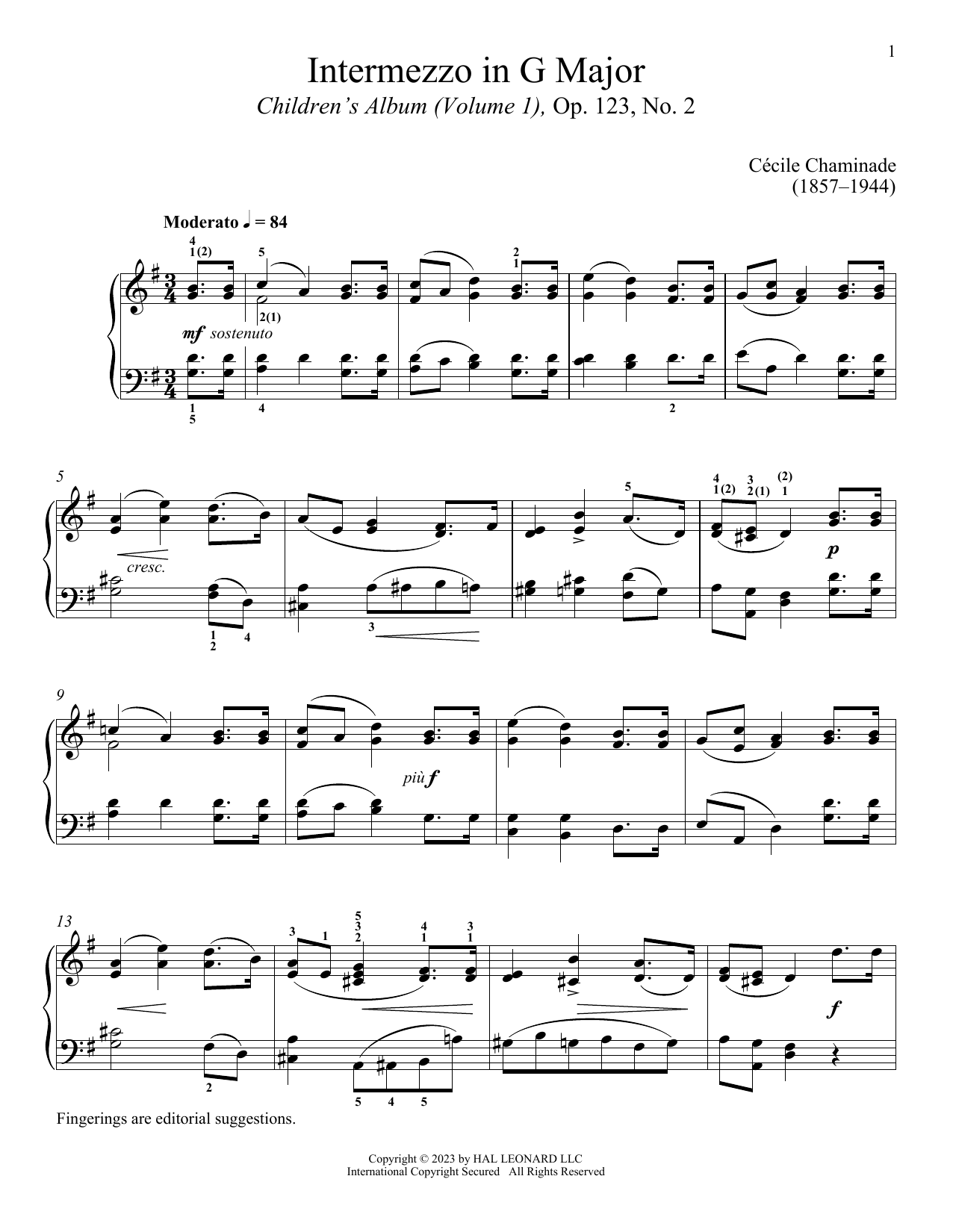 Cecile Chaminade Intermezzo Sheet Music Notes & Chords for Piano Solo - Download or Print PDF