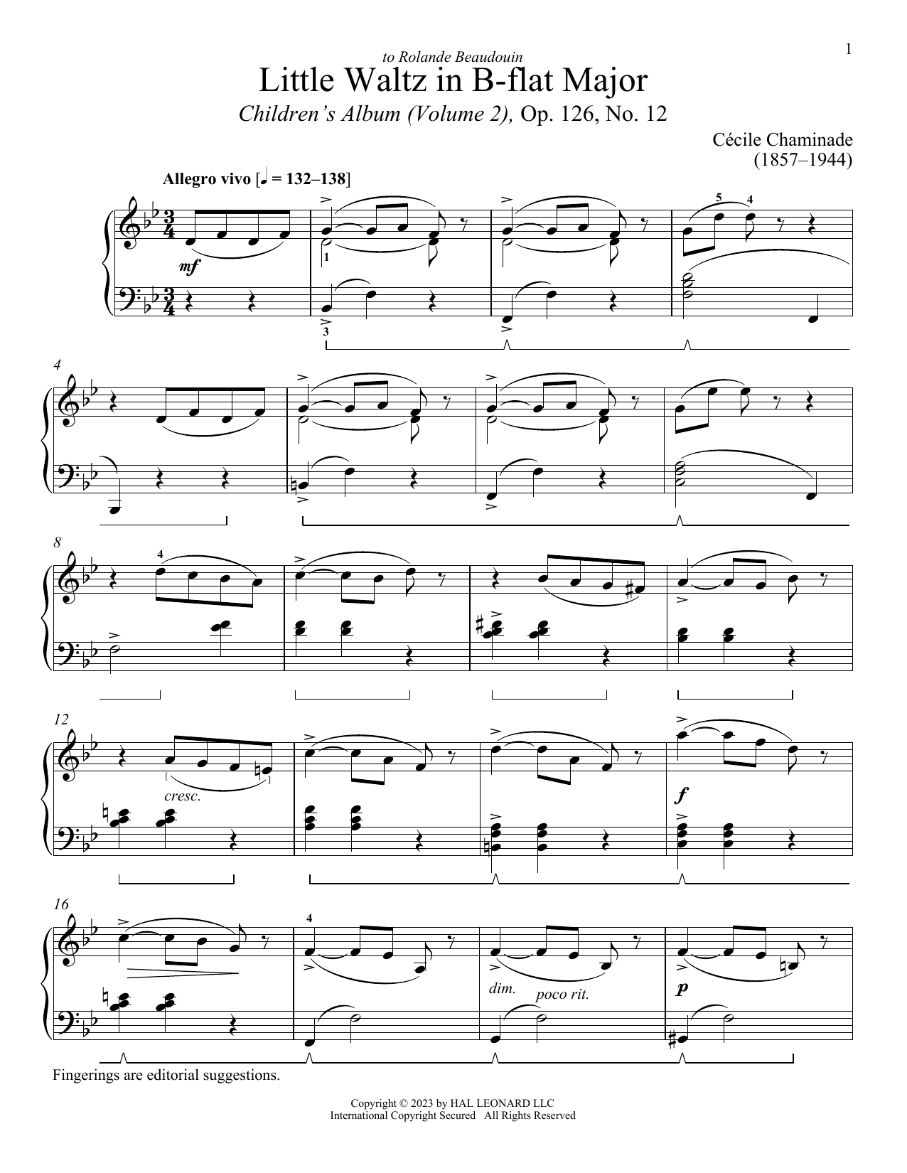 Cecile Chaminade Little Waltz Sheet Music Notes & Chords for Piano Solo - Download or Print PDF