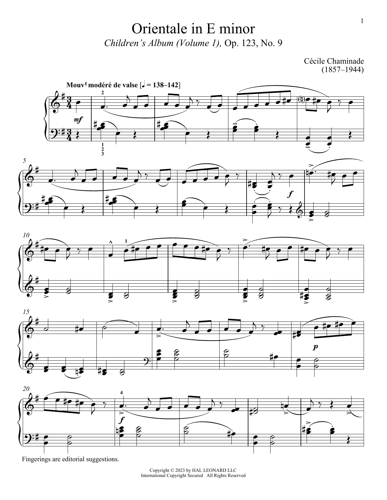 Cecile Chaminade Orientale Sheet Music Notes & Chords for Piano Solo - Download or Print PDF