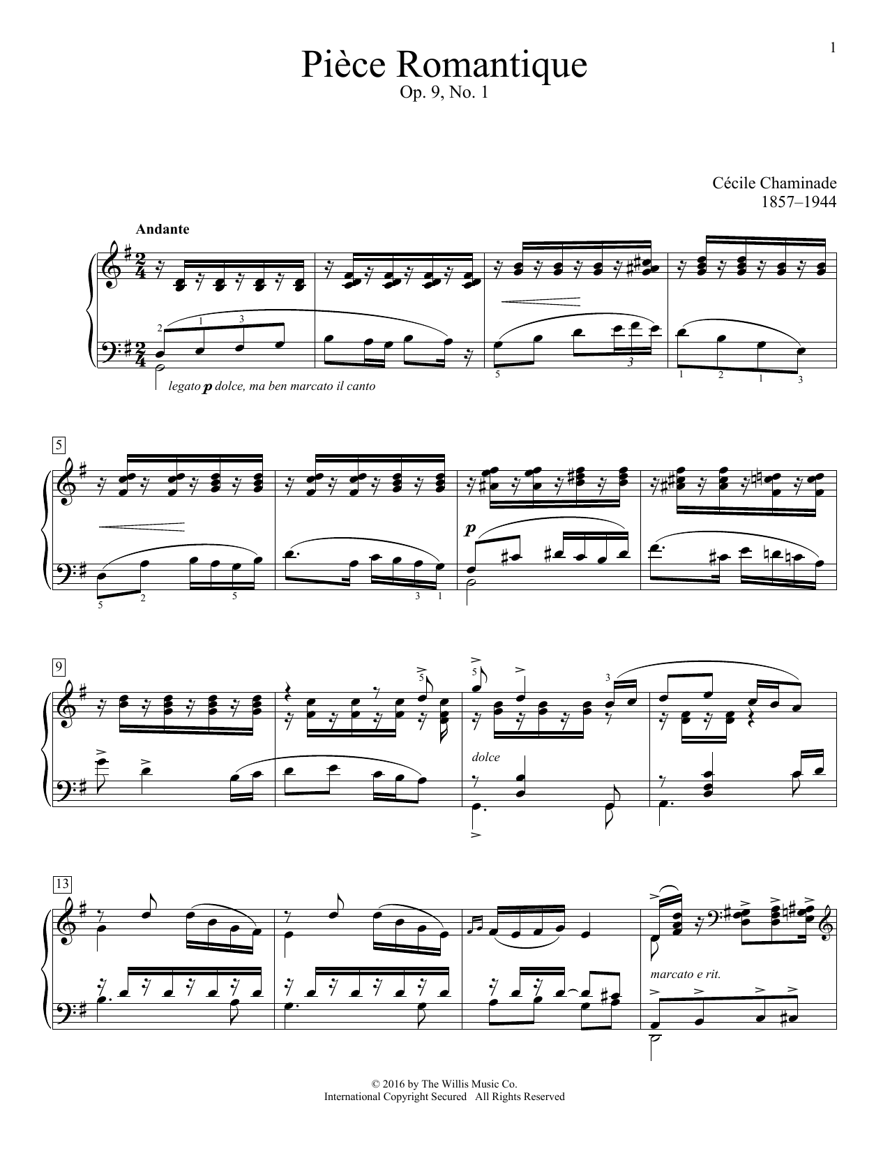 Cecile Chaminade Piece Romantique, Op. 9, No. 1 Sheet Music Notes & Chords for Educational Piano - Download or Print PDF
