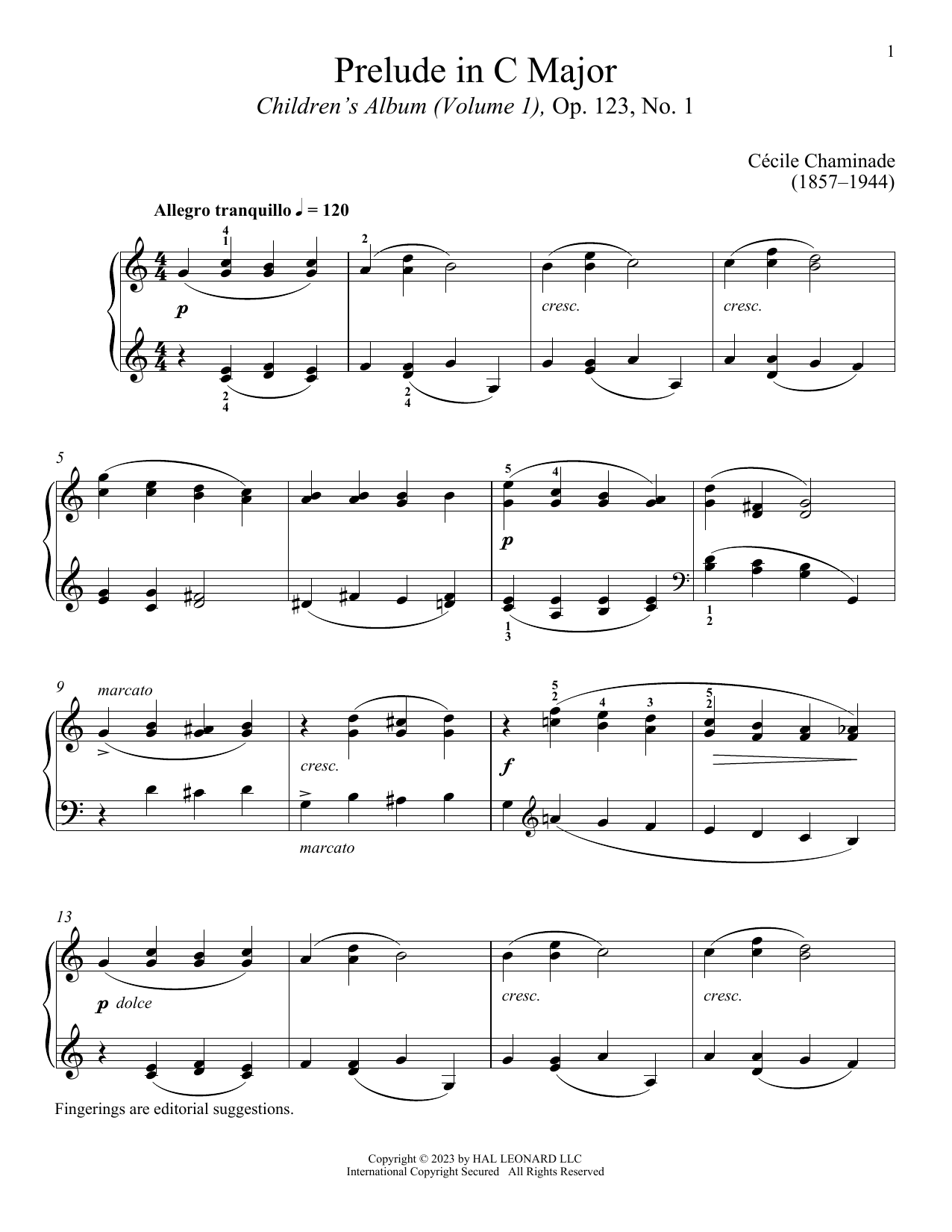 Cecile Chaminade Prelude Sheet Music Notes & Chords for Piano Solo - Download or Print PDF